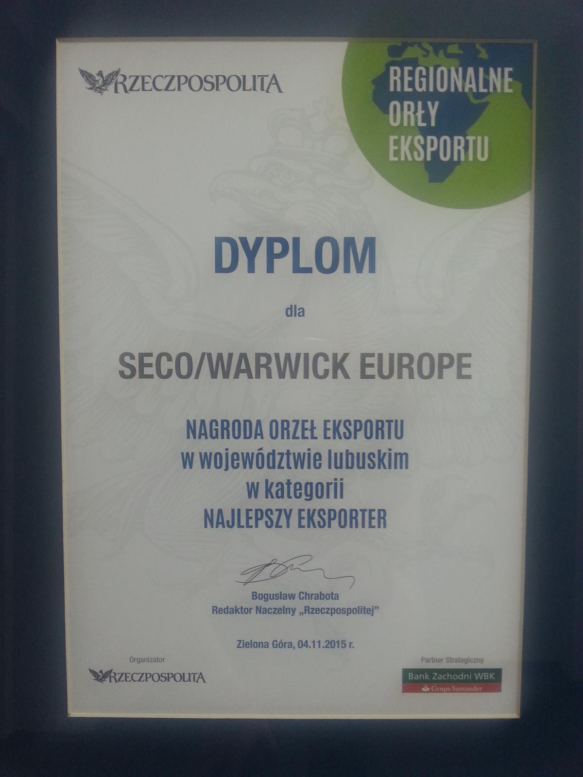 Die Auszeichnung „Export-Adler“ von „Rzeczpospolita“ für SECO/WARWICK