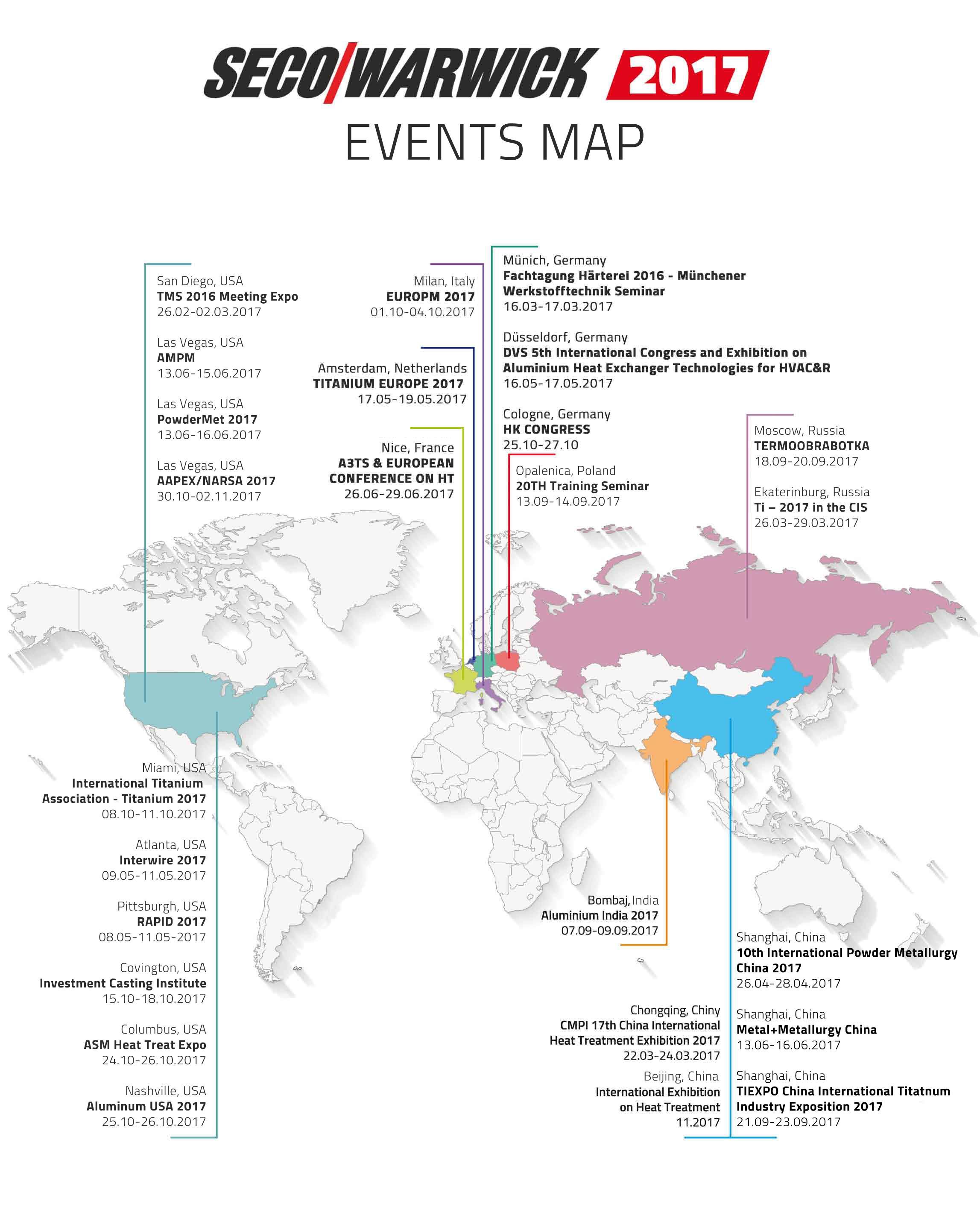 2017 map of Seco/Warwick events