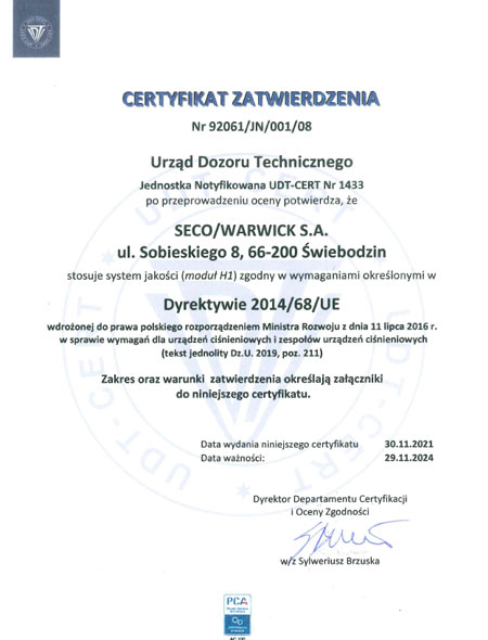 Manufacture of pressure vessels at the above location only