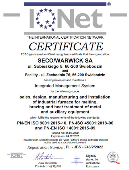 Manufacture of pressure vessels at the above location only